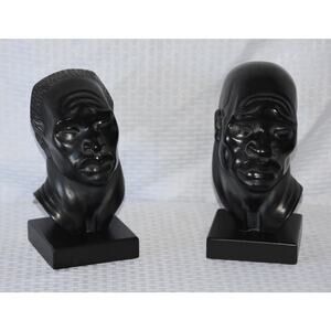 Signed Sculptures African Heads by American Artist Fred Press Tribal Bust